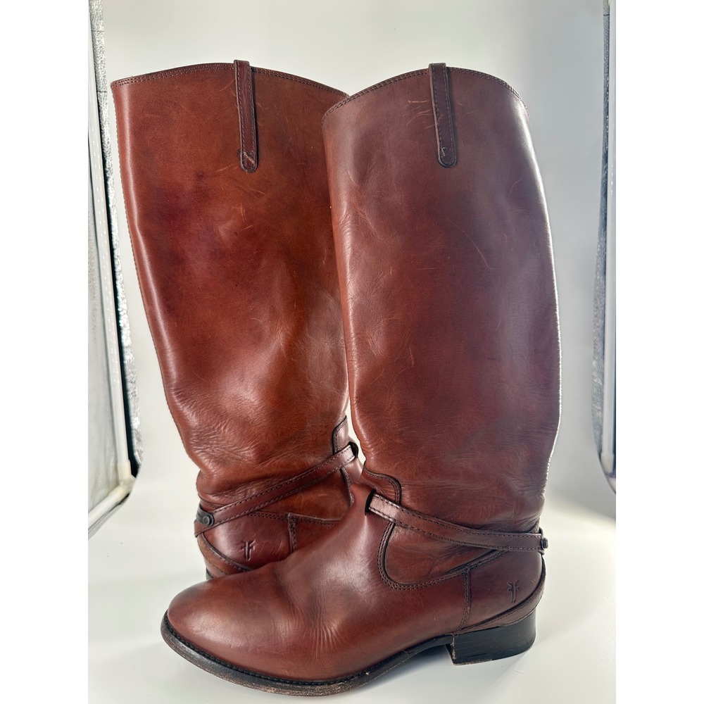 Frye Melissa Button Cognac Leather Tall Riding Boots Womens 8.5 B 76976